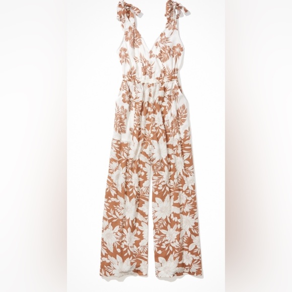 American Eagle Tropical Mix Print Tie-Strap Jumpsuit - Picture 3 of 11